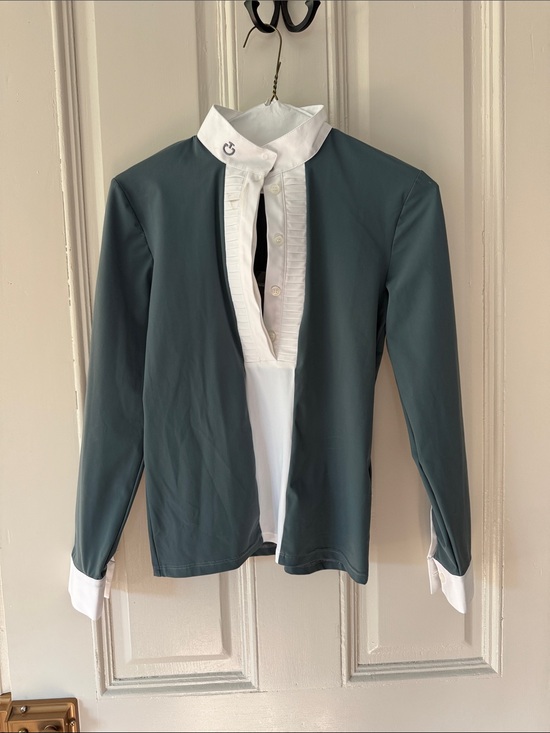 Cavalleria Toscana Other - Girls' Gray Green Equestrian Show Shirt with White Pleated Collar